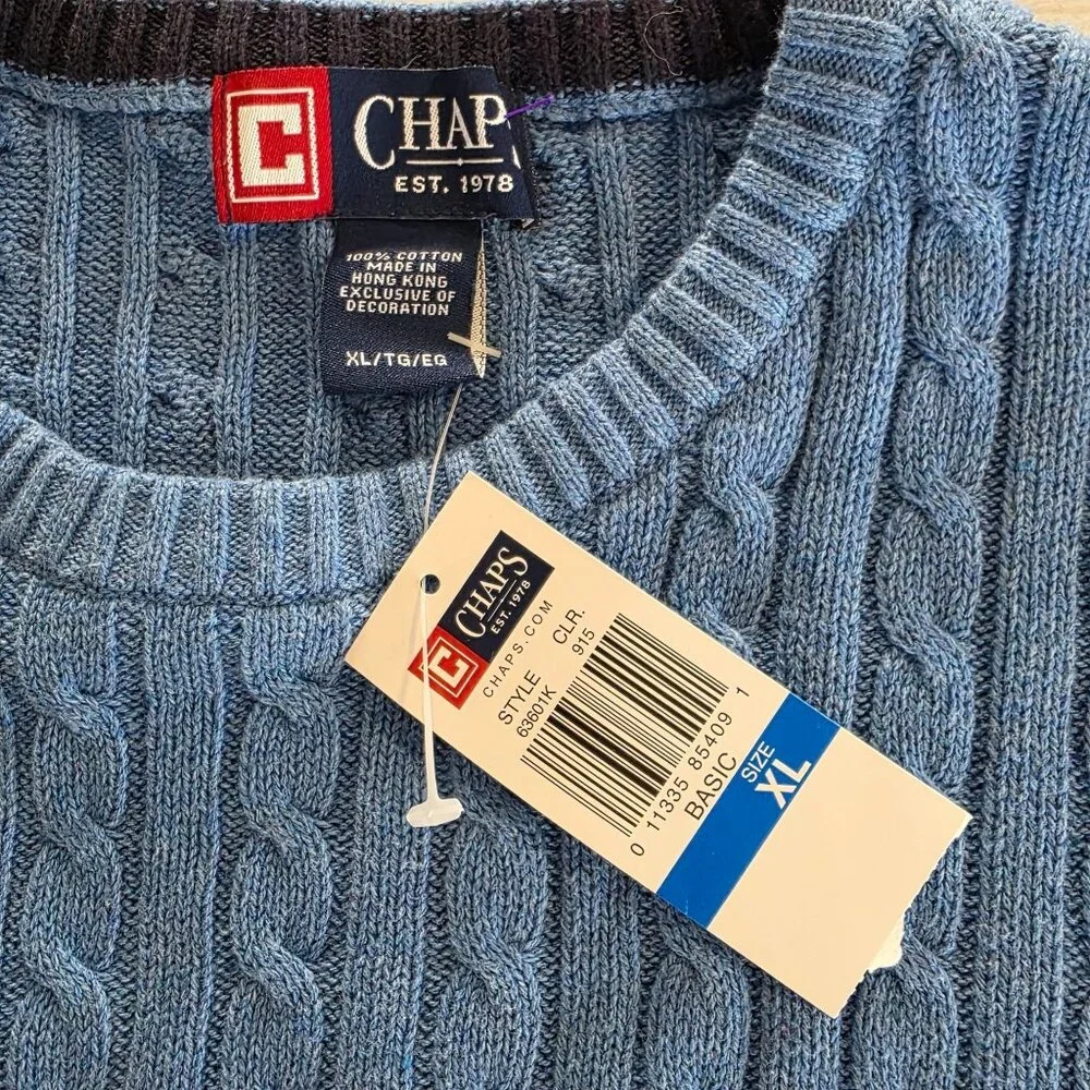 Chaps Light Blue Cable Knit Sweater NEW XL Men Fisherman Preppy Pullover Crew